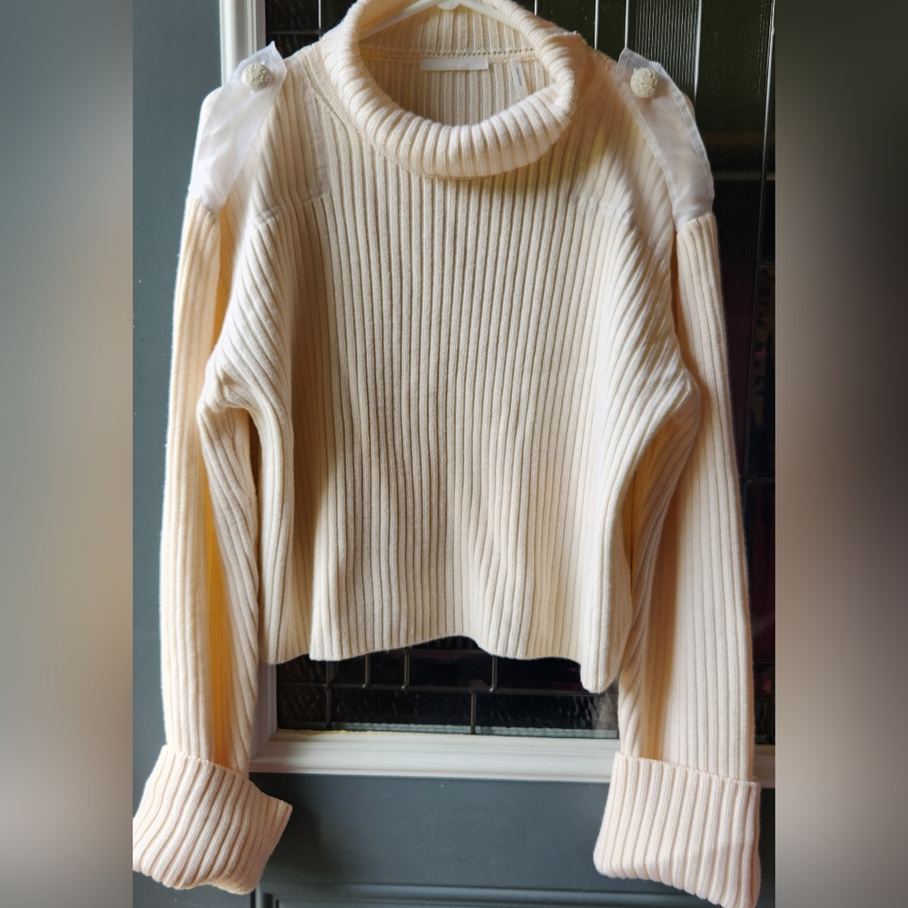 Helmut Lang Cream Ribbed Cowl Neck Sweater